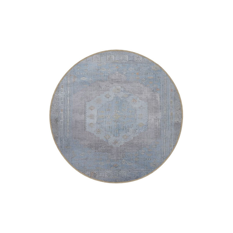 Tapis bleu clair tissé à la machine lavable à la machine, Rectangle 3 pi 3 po x 4 pi 11 po