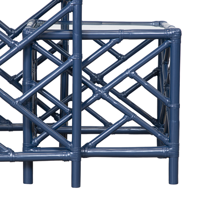 Chippendale Glass Nesting End Table, Navy