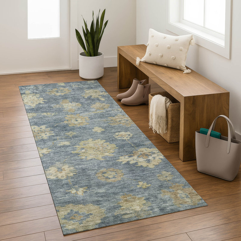 Tapis lavable à la machine de qualité supérieure Mayfield AMF2305, Bleu, Tapis de couloir 2 pi 3 po x 7 pi 6 po