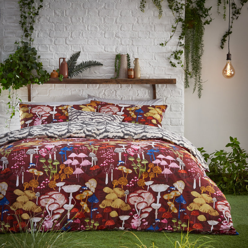Amanita Cotton Blend Abstract Duvet Cover Set with Pillowcases Included, Forest Green, Double - 2 Standard Pillowcases