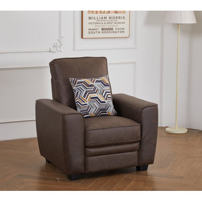 36" W Modern Faux Leather Armchair With Unique Arms