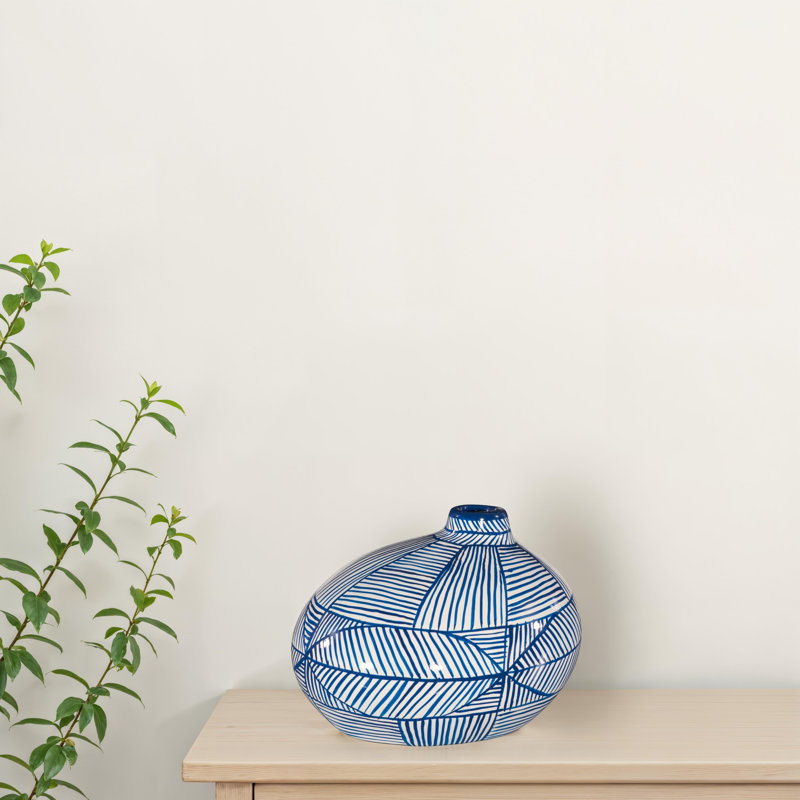 Vase indigo en mosaïque, large