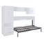 Lit escamotable simple avec tiroirs de rangement, tablettes ouvertes, bureau intégré et garde-robe, blanc
