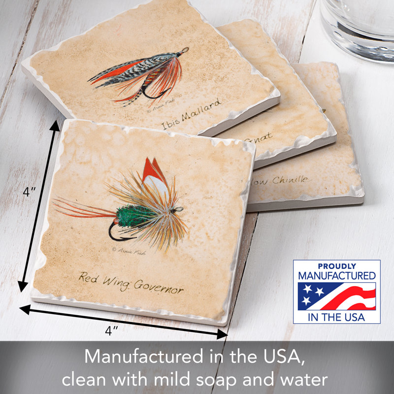 Leurres de pêche à la mouche, lot de 4 sous-verres assortis