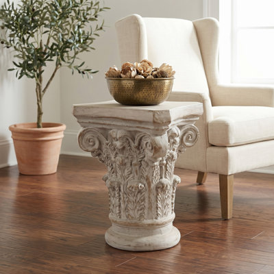 Piédestal à colonne romaine 14 po x 14 po x 17,5 po - Blanc, doré