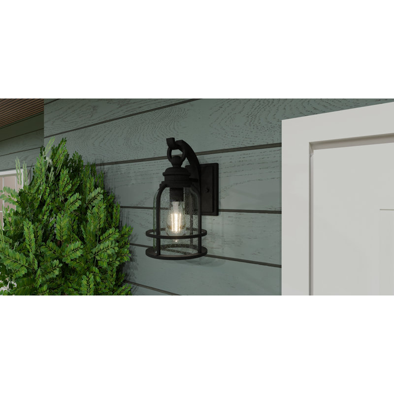 Abrum 1-Light Earth Black Outdoor Wall Lantern, 12" H x 6.5" W x 8.5" D