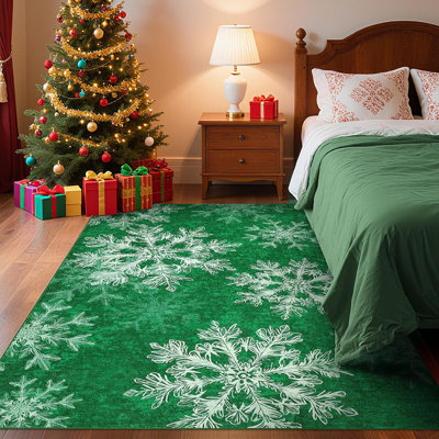 Tapis de couloir tapis de couloir lavable flocon de neige vert antidérapant tapis de Noël doux à poils courts tapis de cuisine long pour la salle à manger de la chambre à coucher