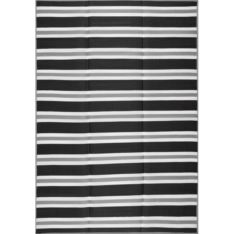 Tapis contemporain à rayures Seattle noir, Rectangle 7 pi 11 po x 10 pi 3 po