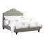 Lit double pleine grandeur, revêtement en polyfibre gris, structure en bois recouverte d'une tête de lit