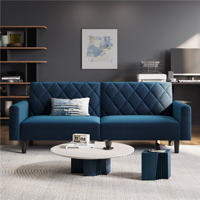 2-Seater Sofa Bed Aidden With Adjustable Backrest, Blue