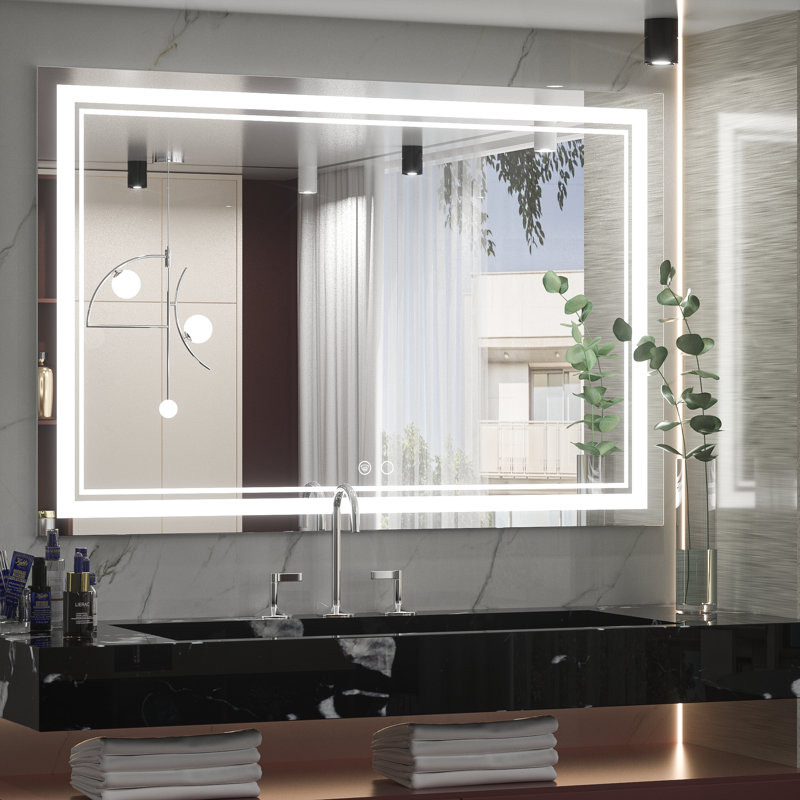 Adorna Frameless LED Lighted Bathroom / Vanity Mirror with Brightness Adjustable, Memory Function, Anti-fog, 32"  x 48" 