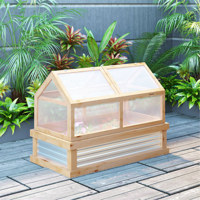 Paire de serre surélevée en bois et lit surélevé, 48 x 24 x 32, prolonger la période de croissance, jardin et assemblage en bois teint naturel, 48 po x 24 po x 32 po, plantes provenant des conditions météorologiques,