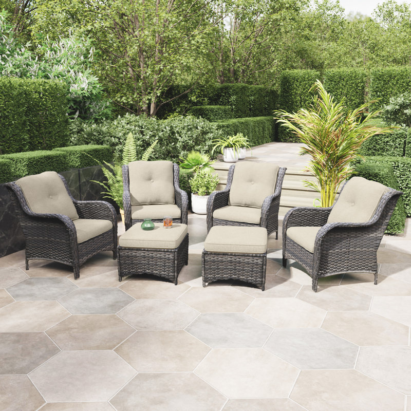 Ensemble de 6 sièges en osier pour patio extérieur, Beige