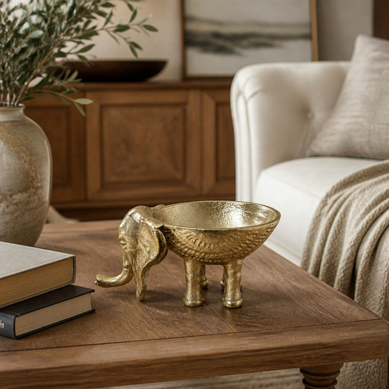 Bol décoratif moderne en métal en forme d'éléphant pour la décoration du salon - Vide-poches contemporain pour la décoration intérieure - 18 cm, doré