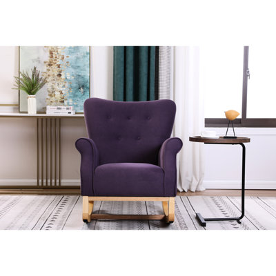 Chaise berçante à haut dossier pour chambre de bébé, siège recouvert de velours mauve lavande, rembourrage en éponge, siège confortable d'une capacité de poids de 250 lb