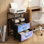 Table de chevet 2 tiroirs avec station de charge, table de chevet pour chambre avec ports USB et amp; Outlets, tablette ouverte noire, table de chevet avec imprimé de rubans de nuages pastel fantaisistes