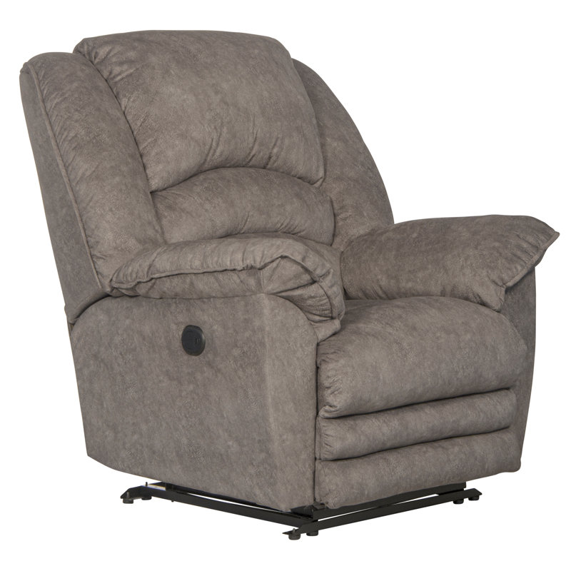 Rialto Upholstered Recliner with Extension Footrest, Gray Polyester, Power, Full-Extension