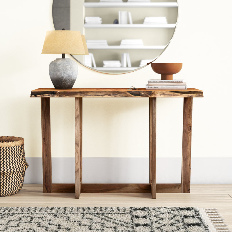 Console multimédia moderne avec structure en bois massif et pieds en bois massif de 48 po Hiroo