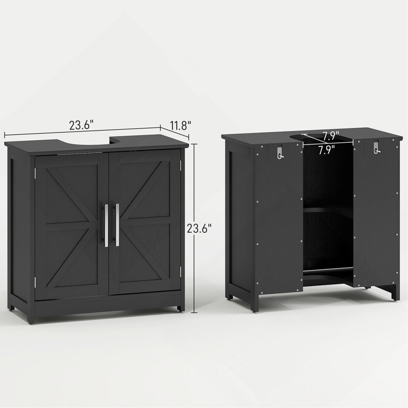 Armoire de rangement à piédestal, lavabo de salle de bain avec 2 portes de grange et tablette réglable (sans lavabo)
