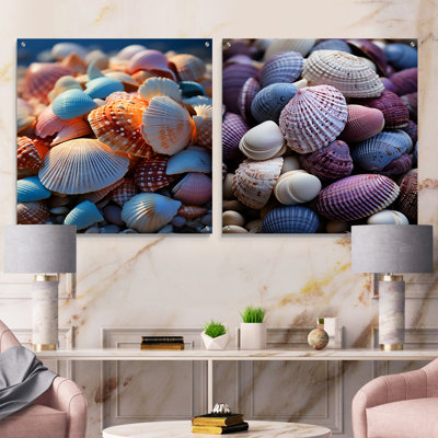 «Beach Photo Seashell Collage I», ensemble de 2 verres muraux en acrylique