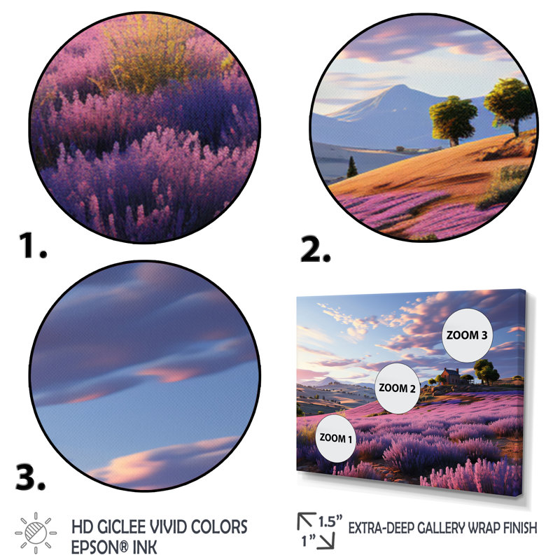 " Purple Ethereal Morning in Provence " Mixed Media Print, H 12 po x l 20 po x P 1 po, Cadre simple blanc