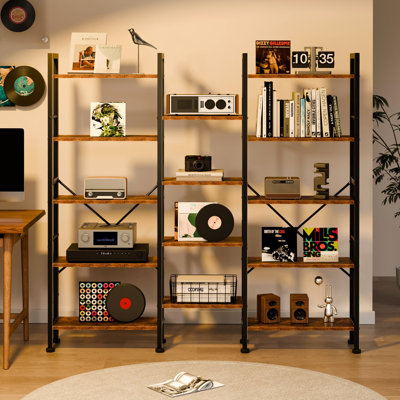Étagère de rangement en bois et en métal avec tablettes ouvertes pour le bureau à domicile