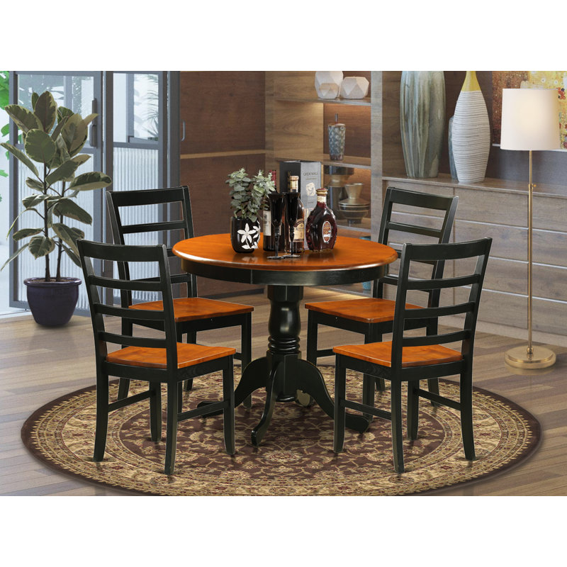 5 Piece Dining Room Table Set Includes a Round Kitchen Table with Pedestal and 4 Dining Chairs, 36x36 Inch, Black & Cherry