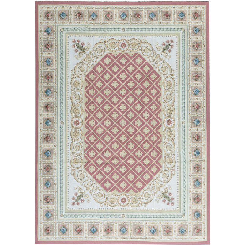 Hand-Knotted High-Quality Rose and Ivory Area Rug