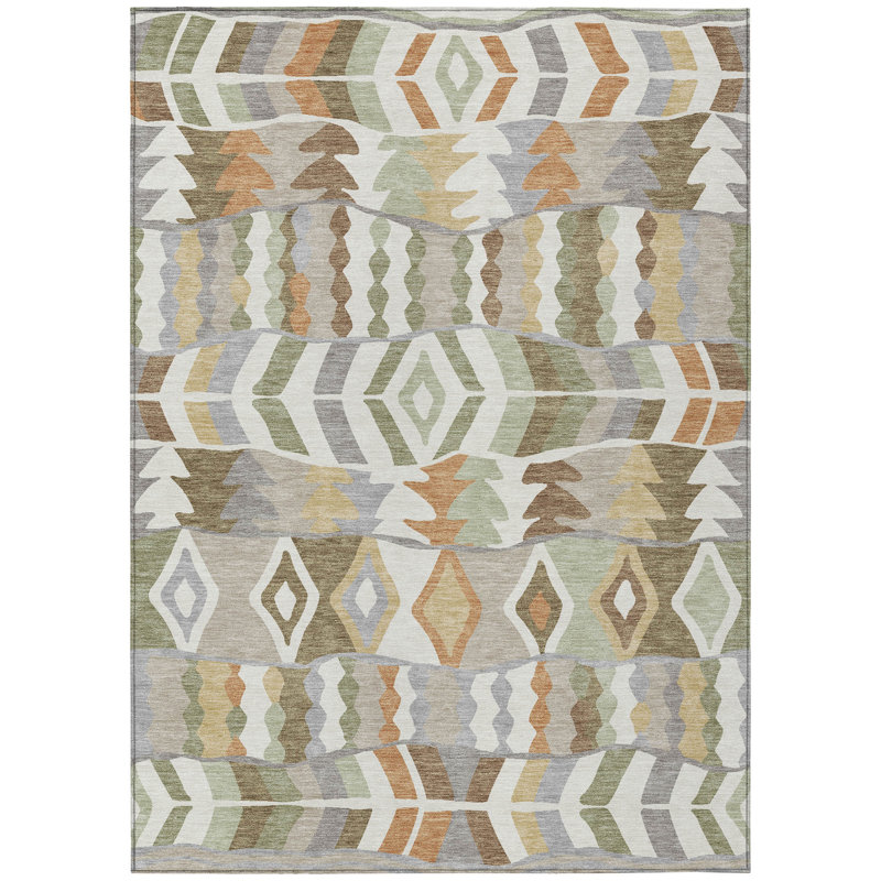 Machine Washable Indoor/Outdoor Chantille ACN2844 Lodge Rug, Ivory, 5' x 7'6"