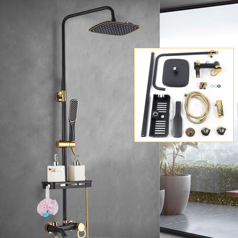 Height Adjustable Rain Shower Set, Wall Mount Rainfall Shower Head System for Bathroom and Hotel