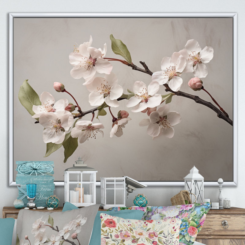 «Apple Blossom Delight I», reproduction d'art sur toile, H 30 po x l 40 po x P 1,5 po, Cadre flottant blanc