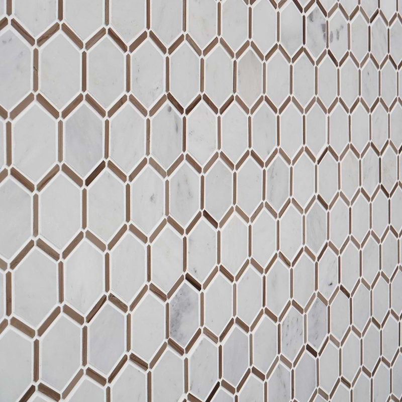 Florentine 2"Hexagon Polished Marble Mosaic, Asian Statuary White/Gray