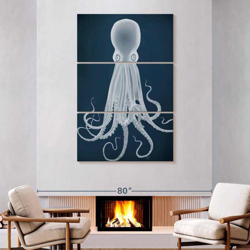 Octopus 8 - White On Blue, H 74 po x l 48 po