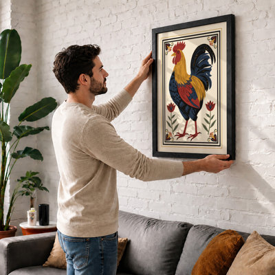 Rooster in Gold Boho - Framed Print