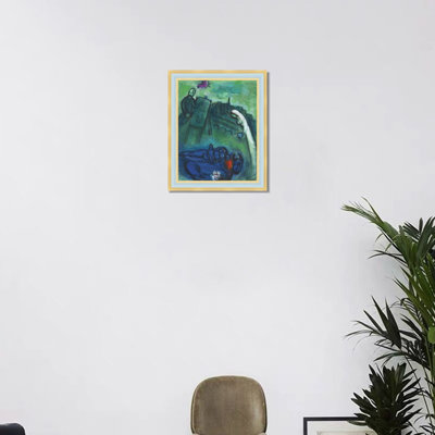 Tableau encadré sur toile « Le Peintre et la Mariée » de Marc Chagall, impression giclée, peinture romantique et onirique, décoration moderne (bleu clair et or, 40 x 50 cm).