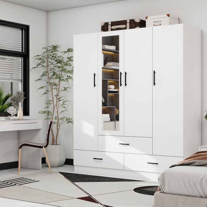 Armoire en bois massif avec 3 tiroirs, Blanc