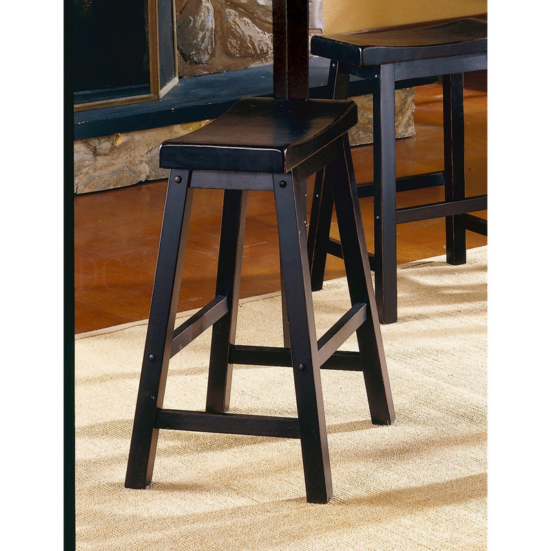 Ensemble de tabourets à hauteur de bar de 29 po à finition noire avec ensemble de 2 sièges de selle en bois massif, Noir