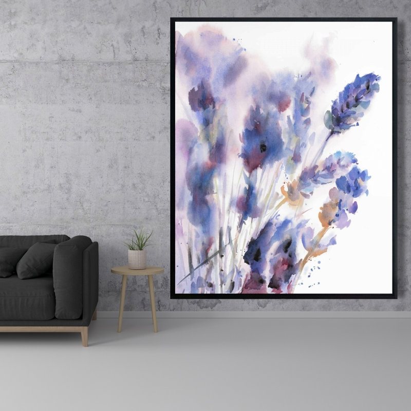 Watercolor Lavender Flowers With Blur Effect Print On Canvas