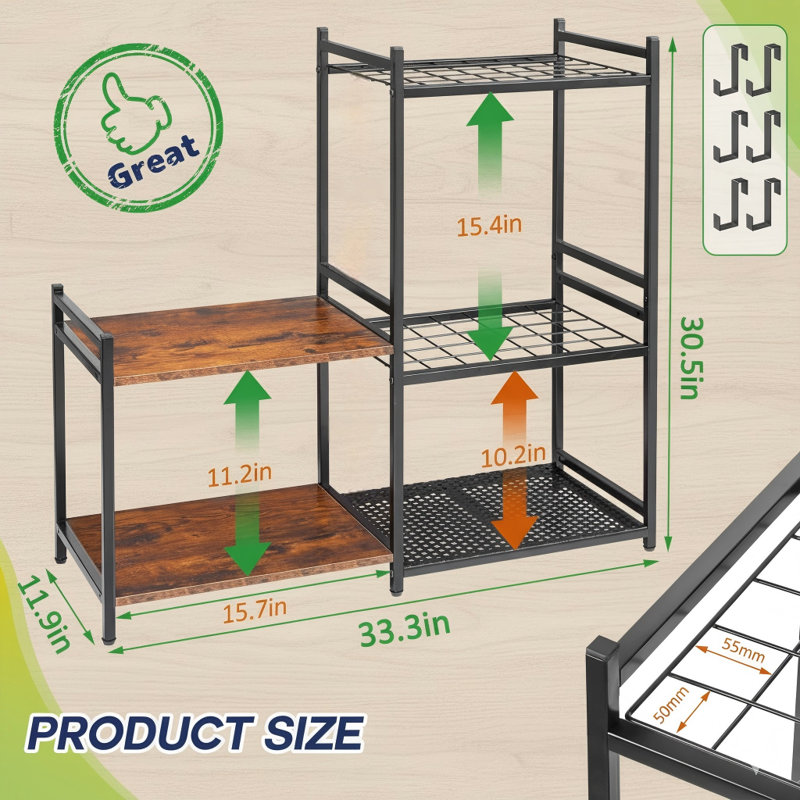Garage Tool Organizer With 2-Tier Shelves