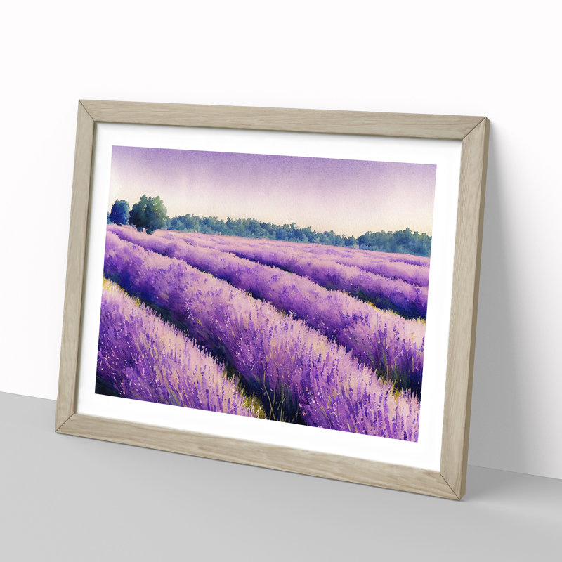 Lavender Field Watercolour Vol.1 - Framed Print, 46cm H x 64cm W x 2cm D, Oak Framed