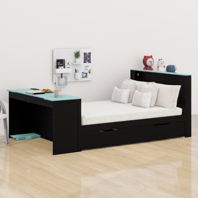 All-in-One Wood Daybed with Trundle, Desk, LED Light & USB Charging
