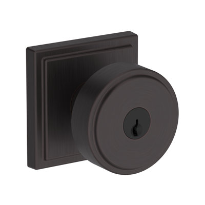 Vashon Keyed Entry Knob with Stepped Square Rose in Lifetime (PVD) Satin Brass