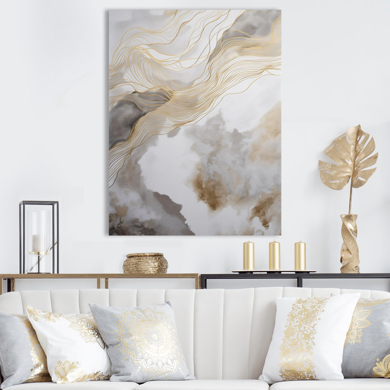 Art abstrait doré et gris V - impressions sur toile abstraites, H 44 po x l 34 po, Toile tendue, Sans cadre