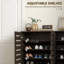 Narrow Shoe Cabinet for Entryway with 3 Slatted Doors-1513766465