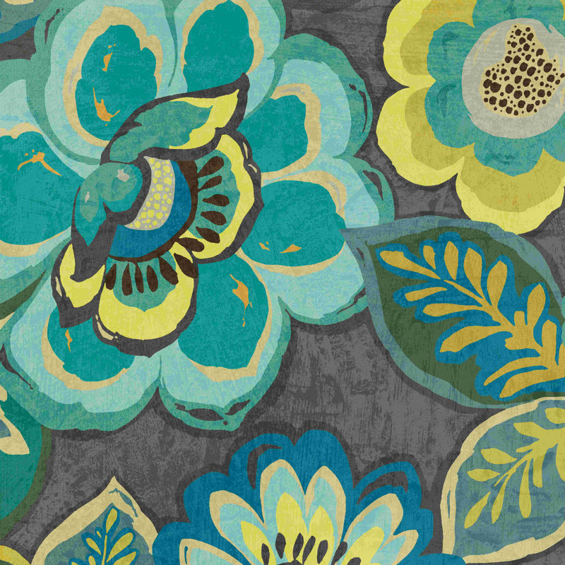 «Floral Assortment Teal on Dark Grey I» par Wild Apple Portfolio - impression sur toile tendue, L 12 po x H 12 po