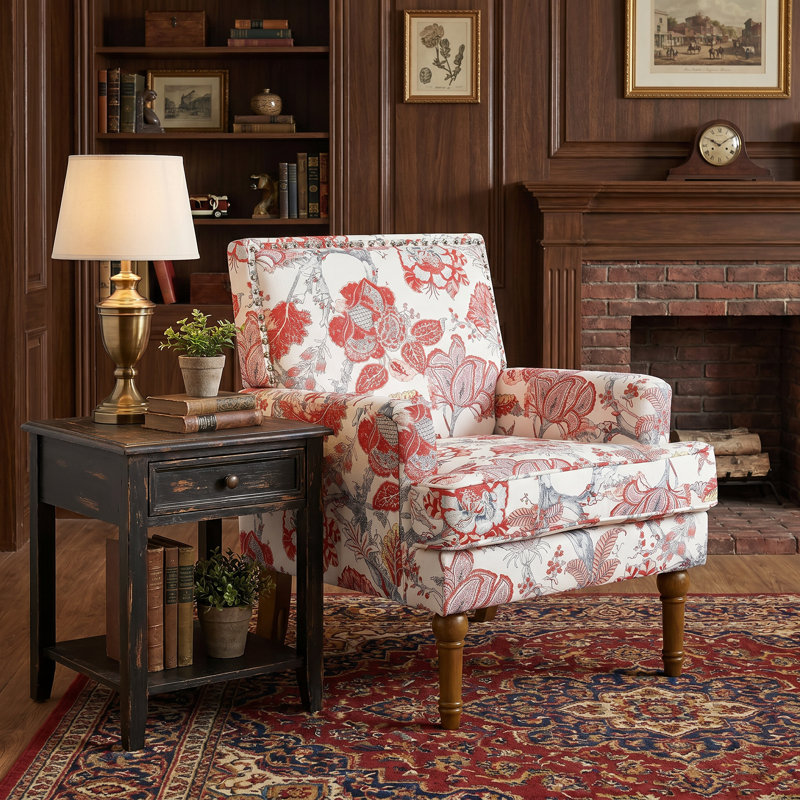 Chaise d'appoint Modern Farmhouse avec pieds en bois massif et garniture cloutée de 27 po de largeur