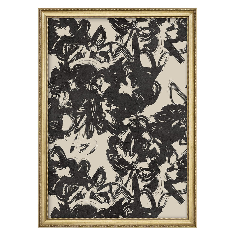 "Décoration florale encadrée dorée moderne à motif abstrait et coups de pinceau", Non