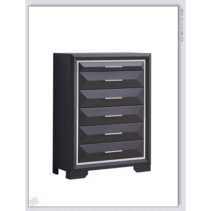 Commode élégante en placage de bois noir avec cinq tiroirs spacieux pour un rangement efficace et une esthétique moderne