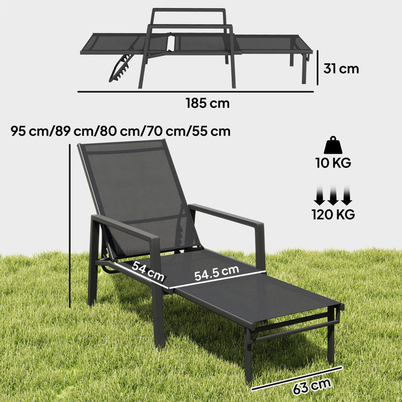 Outsunny Sun Loungers Retractable Footrest 5-Position, Black
