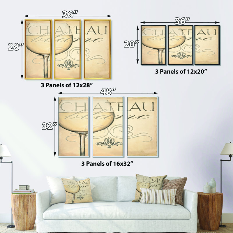 «French Chateau White Wine II - French Country», ensemble d'art mural sur toile encadré